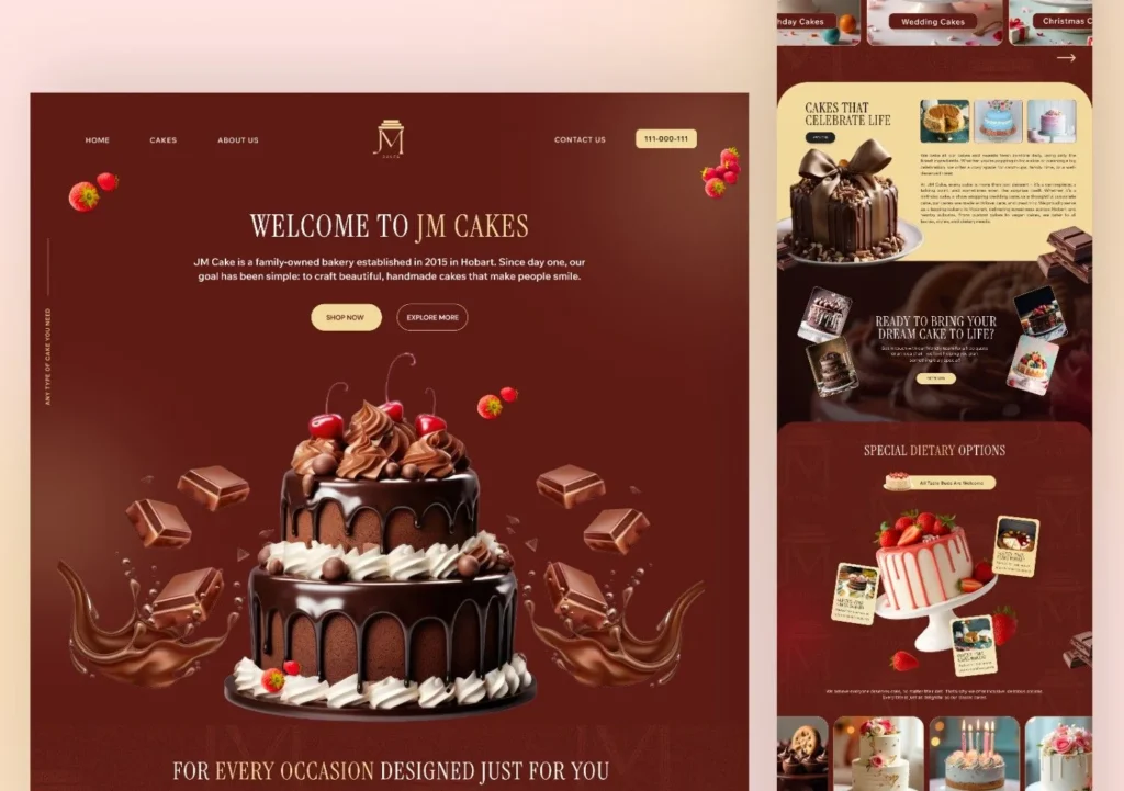 JM Cake landing page UI UX design